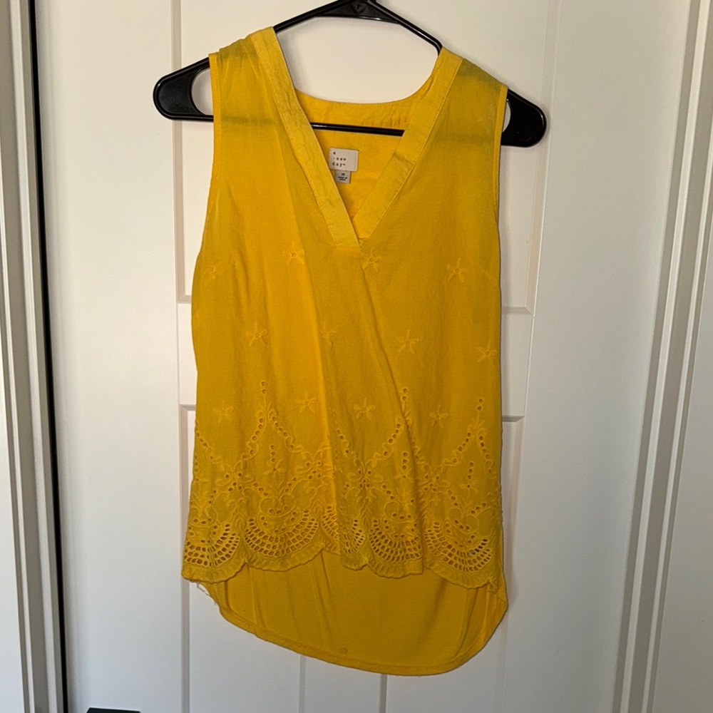 Yellow Wrap Blouse with Intricate Detailing